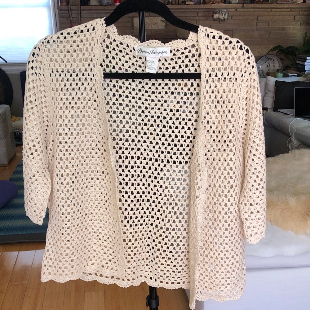 Norm Thompson Openwork Crochet Cardigan in Soft Cream